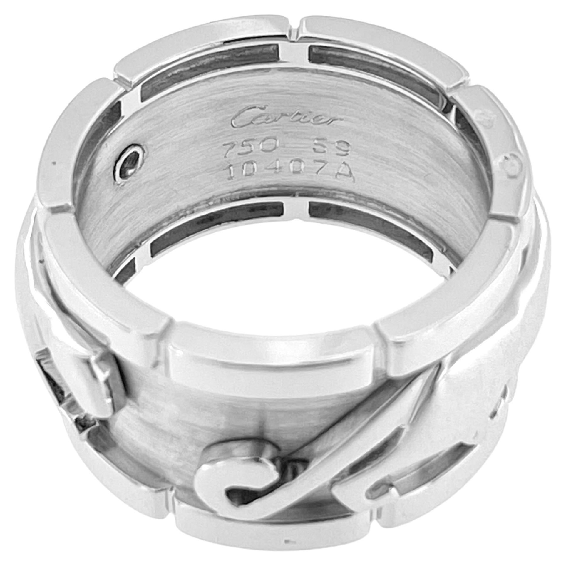 Cartier Walking Panthere Mahango Band Ring White Gold For Sale
