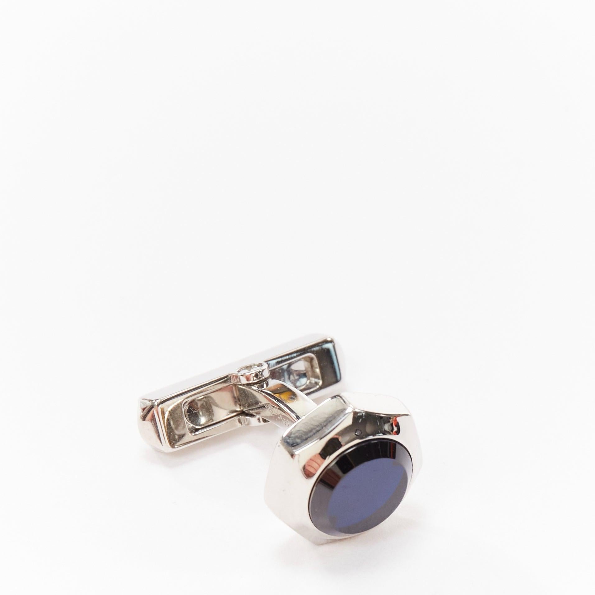 Gray CARTIER Watch Crown Decor 925 sterling silver blue stone cufflinks For Sale