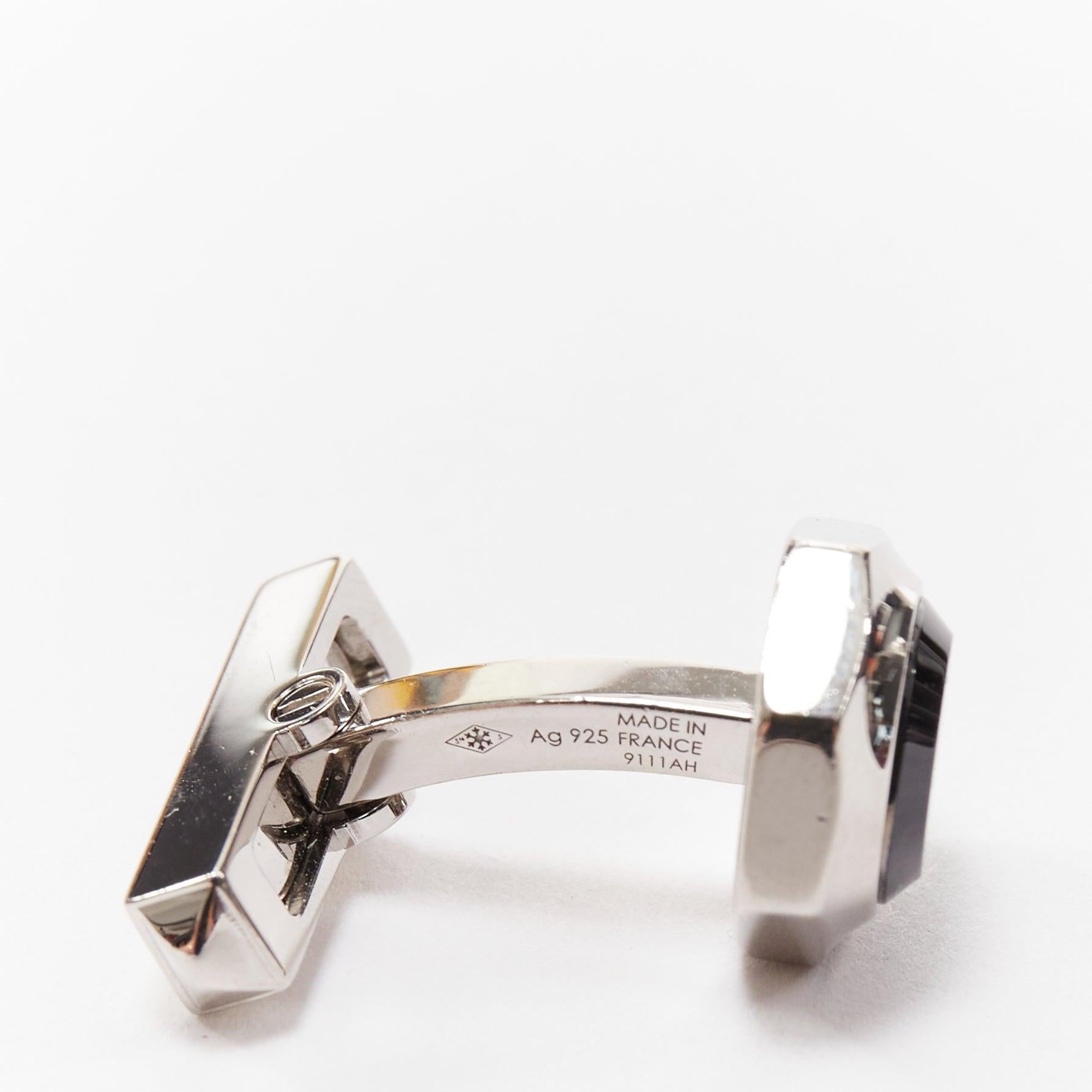 CARTIER Watch Crown Decor 925 sterling silver blue stone cufflinks In Good Condition For Sale In Hong Kong, NT