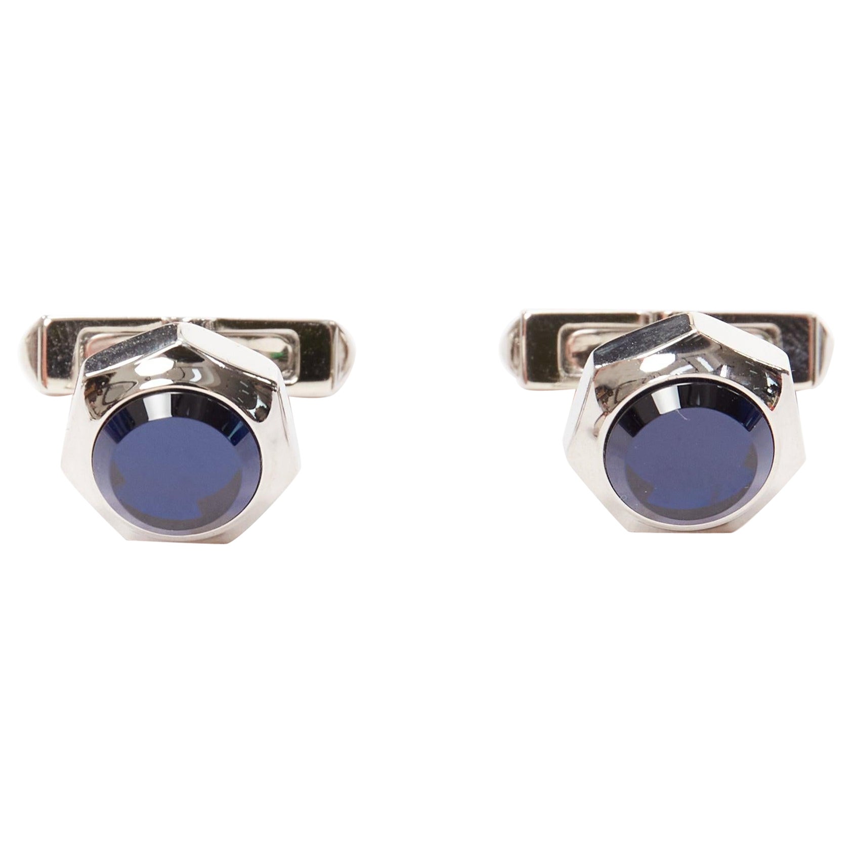Boutons de manchette CARTIER Décor couronne de montre en argent 925 pierres bleues en vente