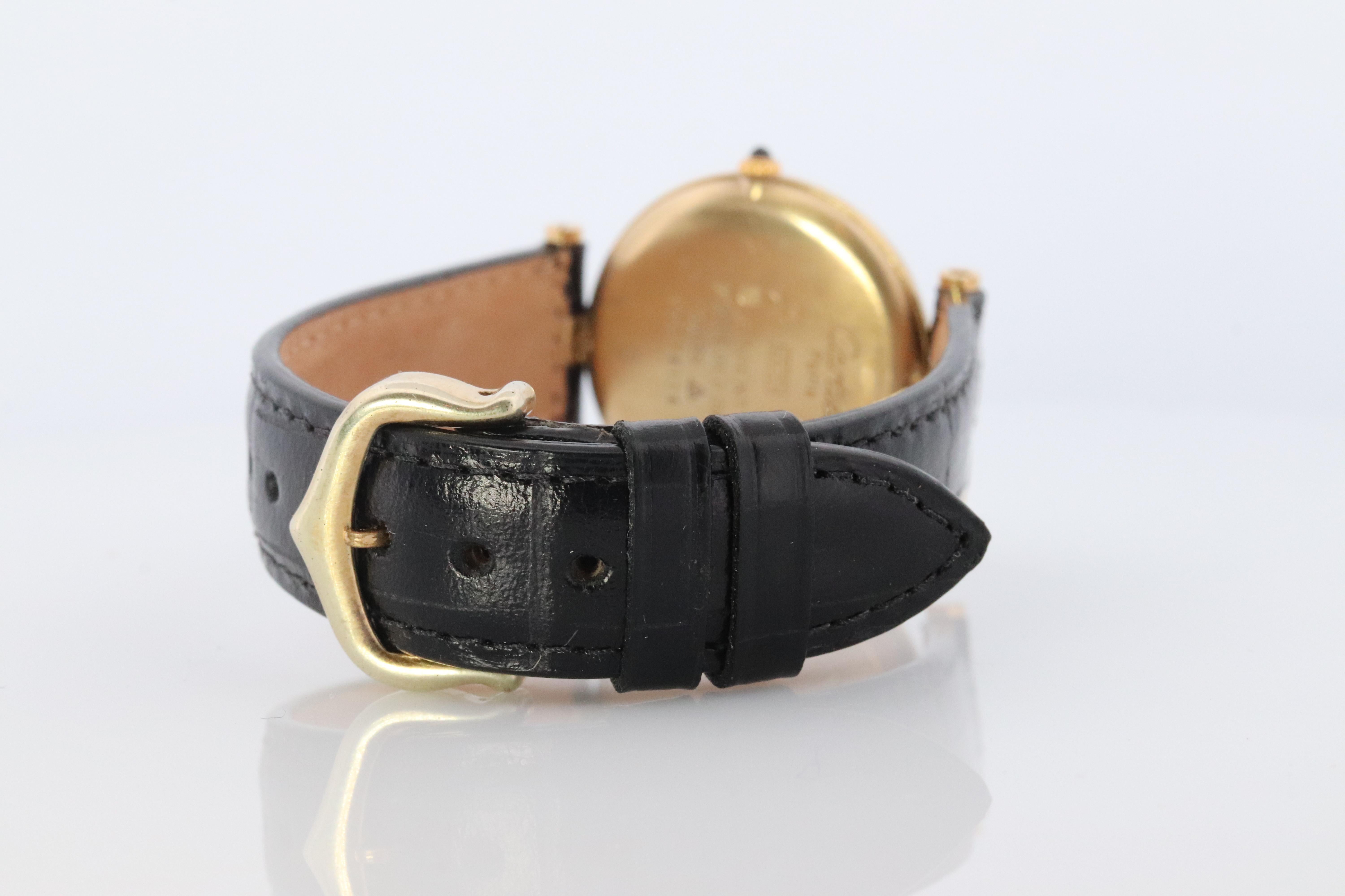 Cartier Watch. Must de Cartier BLACK Vendome Round Argent Vermeil 30mm Dial. 2