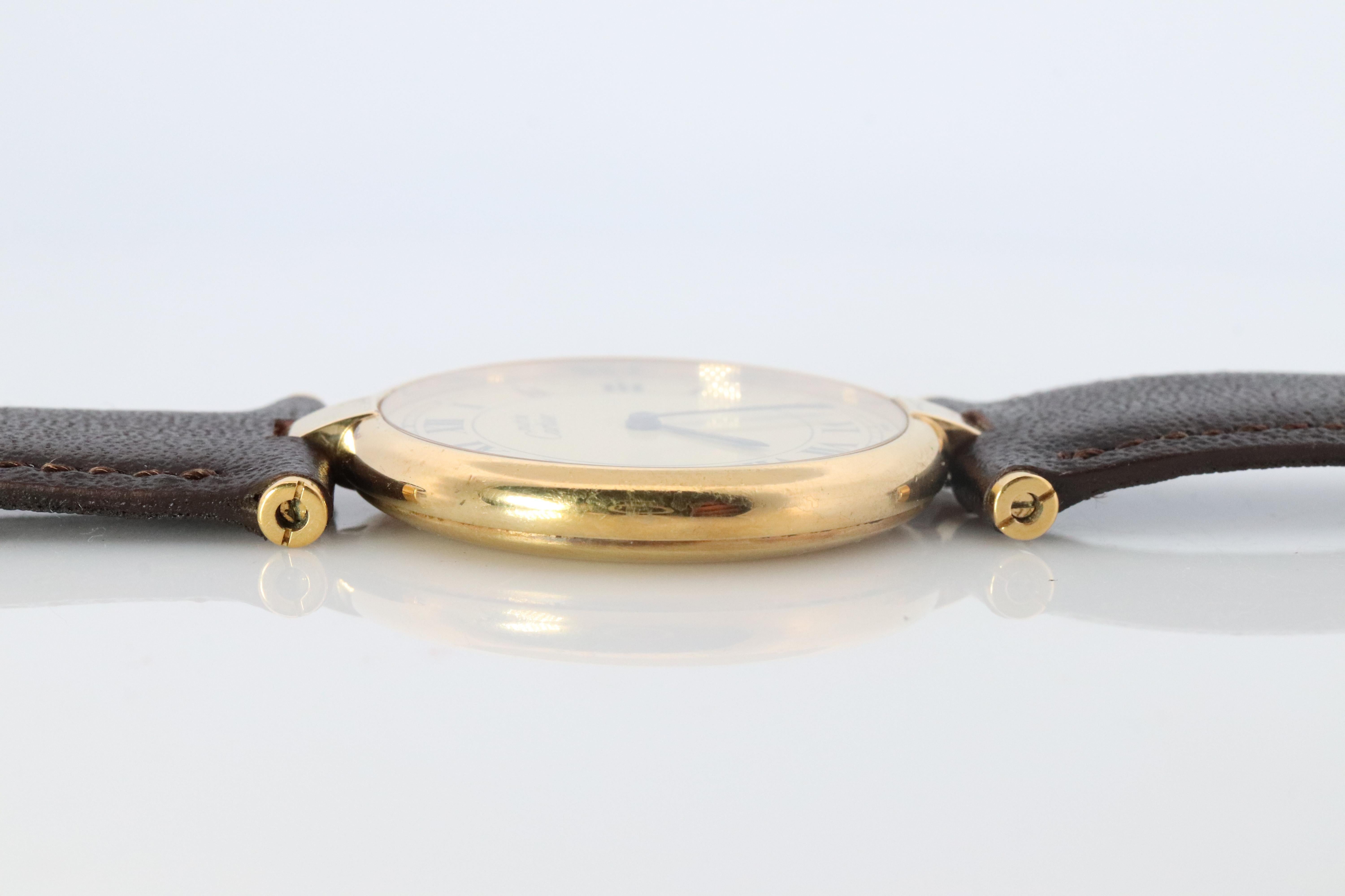 Donna Orologio Cartier. Must de Cartier Quadrante Champagne Vendome Rotondo Argental Vermeil 30mm. in vendita