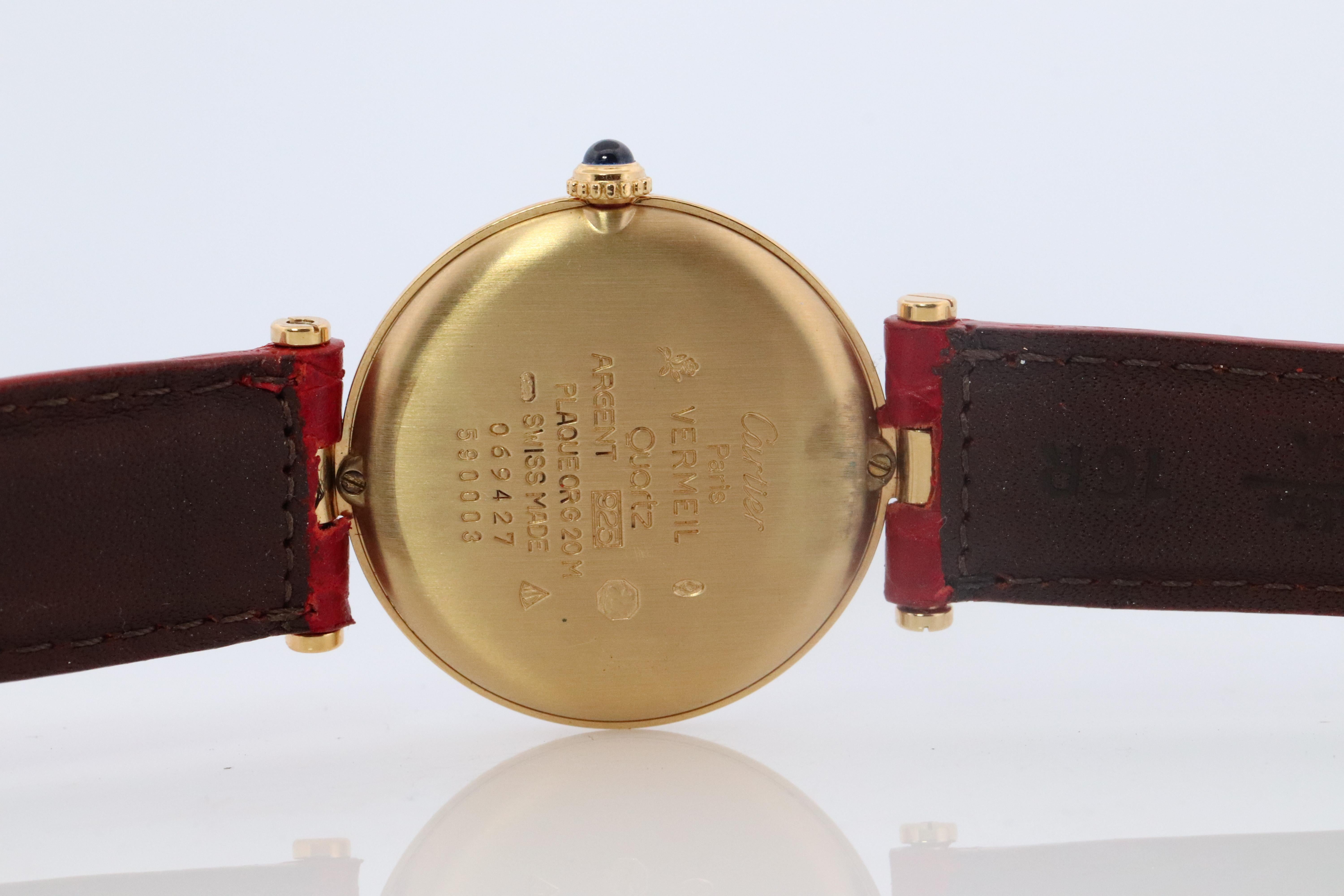 Cartier Watch. Must de Cartier Cream Dial Vendome Round Argent Vermeil 30mm. In Good Condition For Sale In Port Charlotte, FL