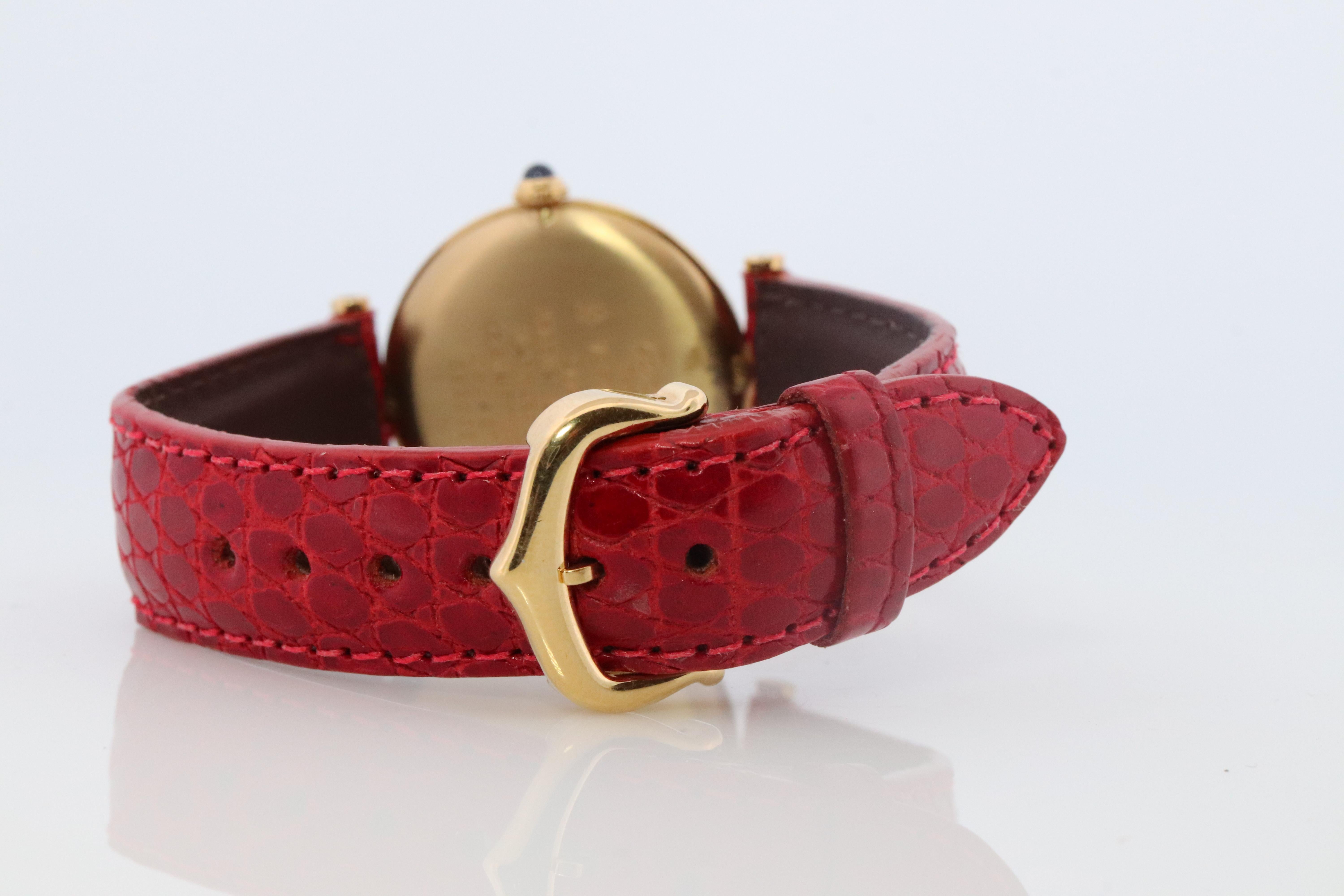 Women's Cartier Watch. Must de Cartier Cream Dial Vendome Round Argent Vermeil 30mm. For Sale