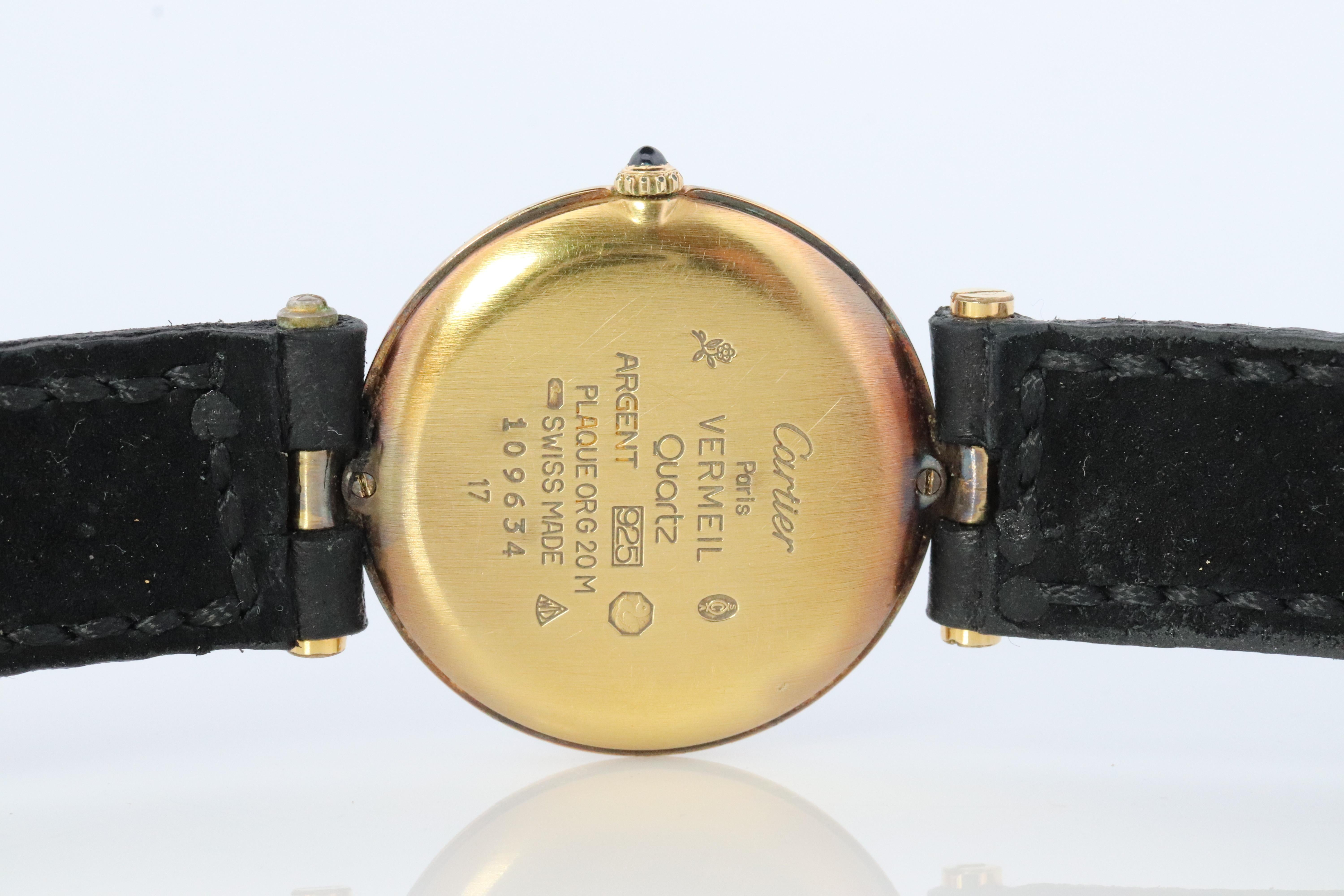 Modern Cartier Watch. Must de Cartier LARGE Vendome Round Argent Vermeil 30mm Dial.