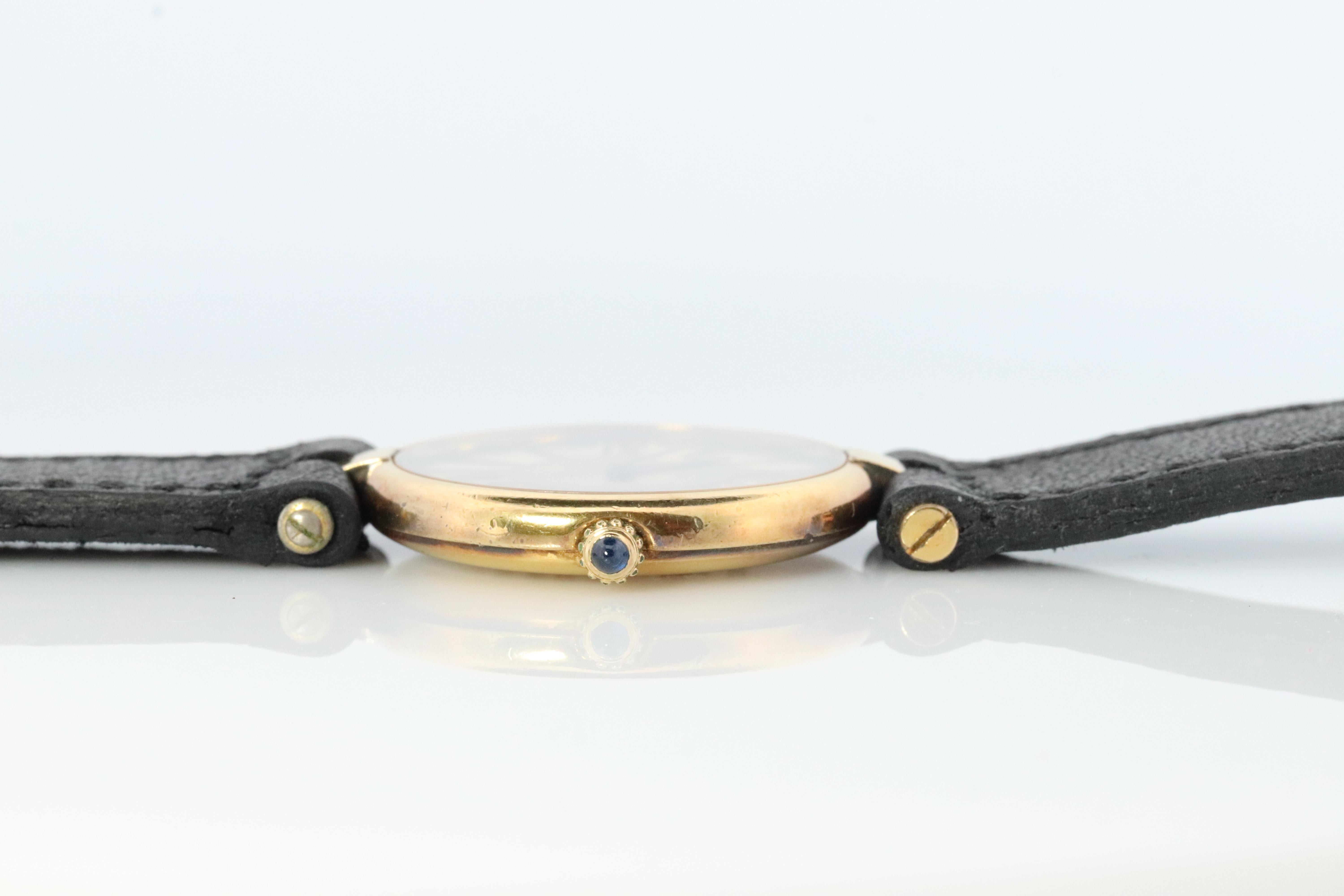 Cabochon Cartier Watch. Must de Cartier LARGE Vendome Round Argent Vermeil 30mm Dial.