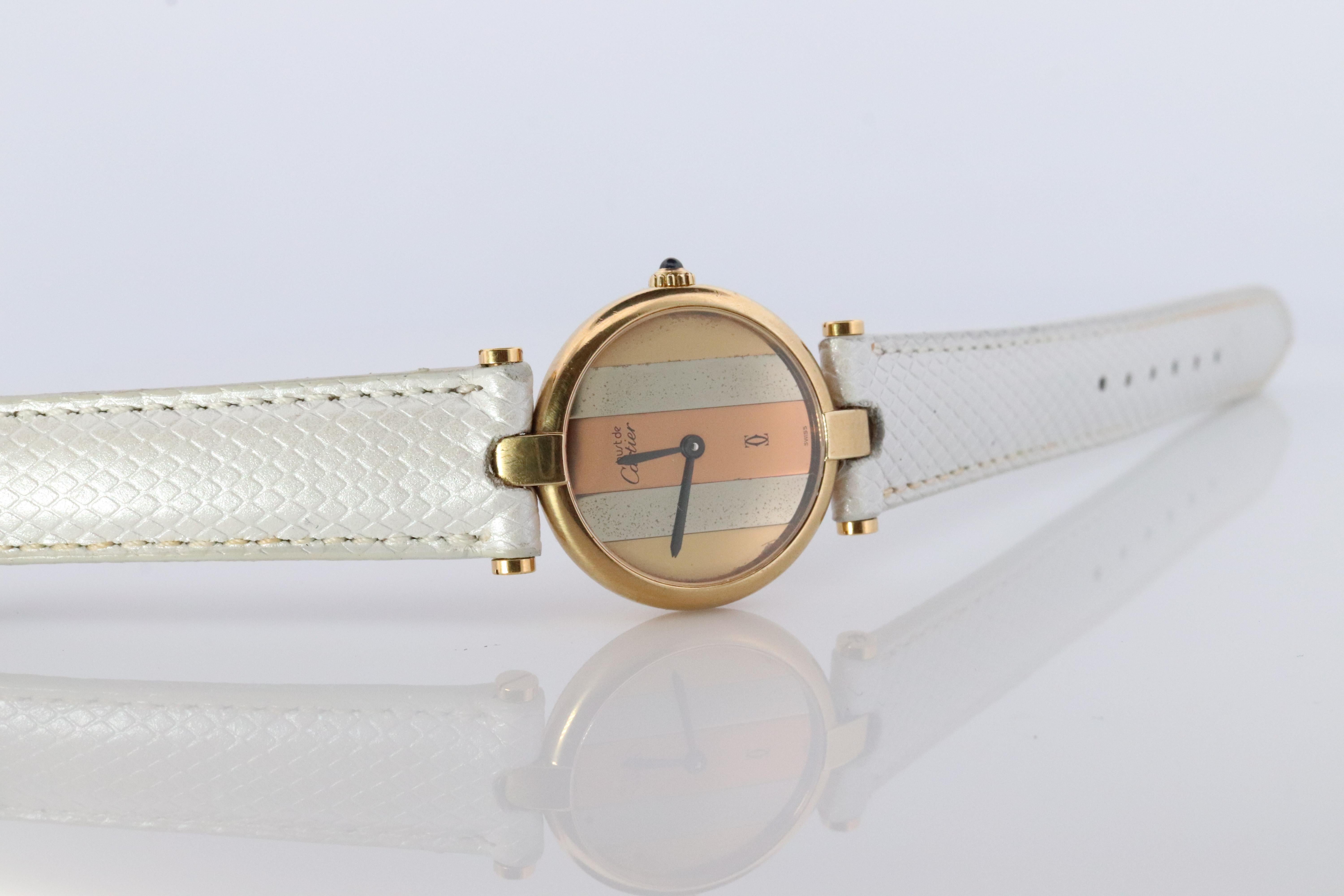 Modern Cartier Watch Must de Cartier Vendome Round Argent Vermeil Trinity Tricolor Face For Sale