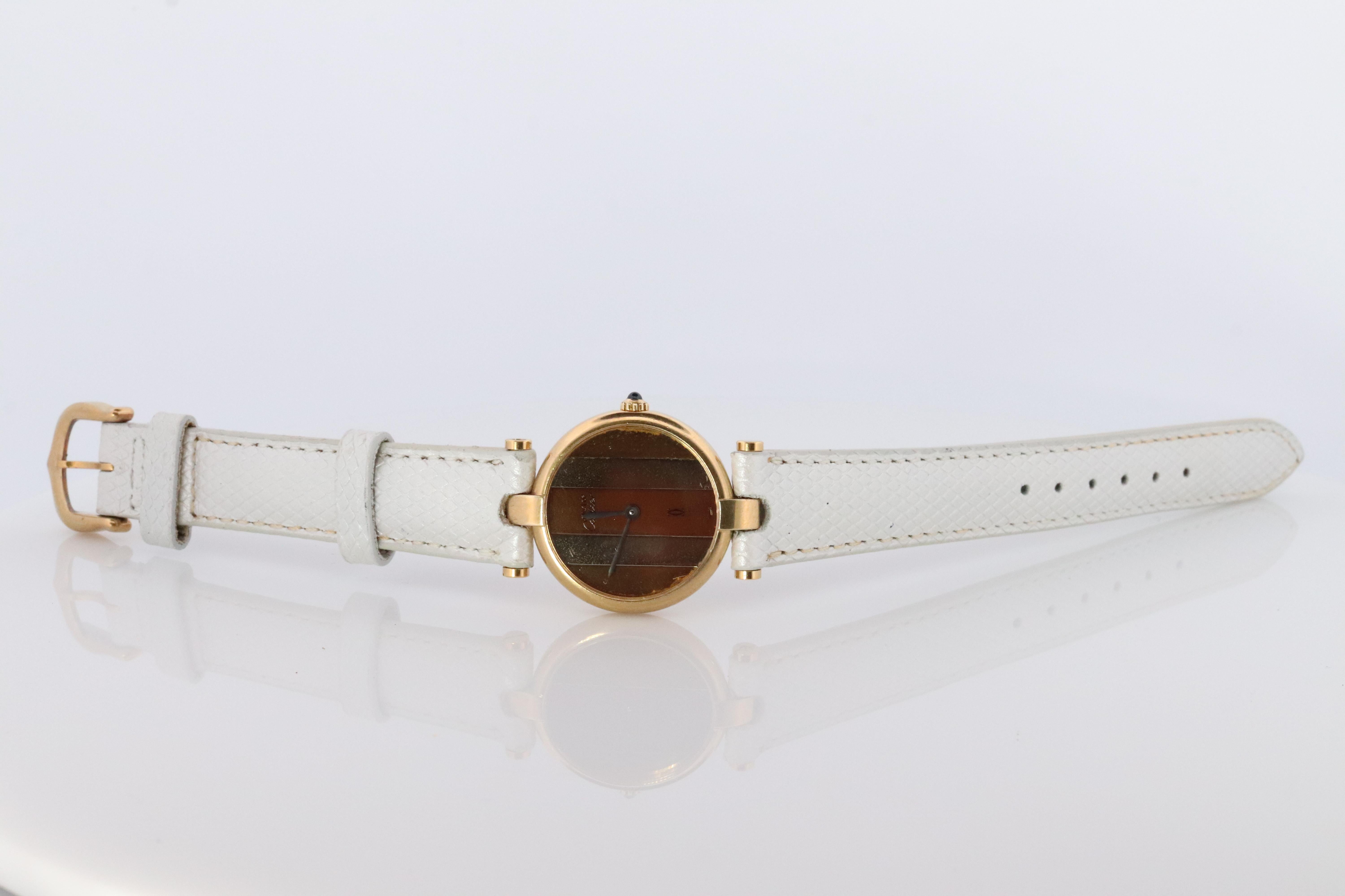 Cabochon Cartier Watch Must de Cartier Vendome Round Argent Vermeil Trinity Tricolor Face For Sale