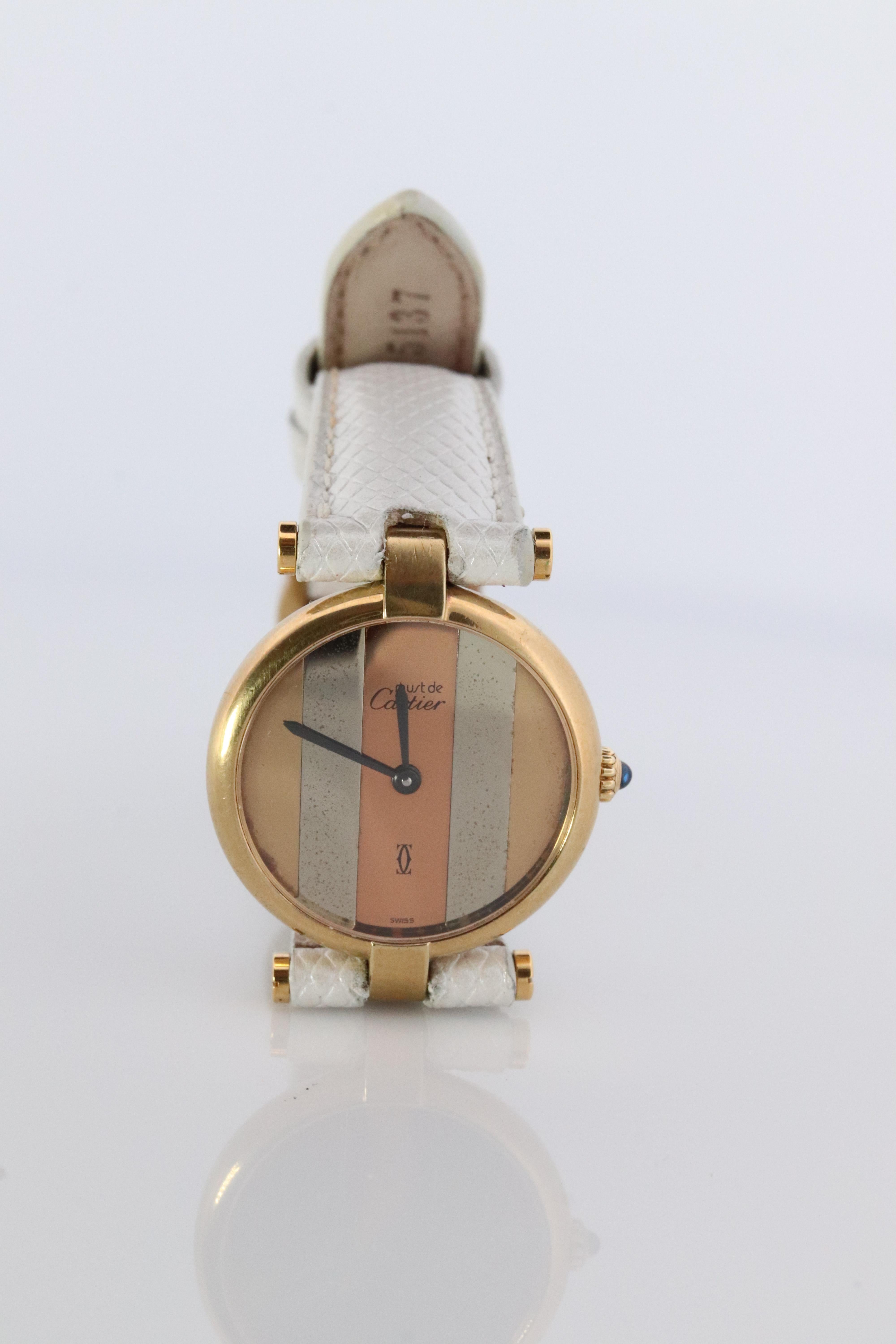 Cartier Watch Must de Cartier Vendome Round Argent Vermeil Trinity Tricolor Face In Good Condition For Sale In Port Charlotte, FL