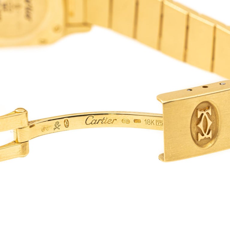 Cartier Watch Santos Yellow Gold Diamond For Sale at 1stDibs