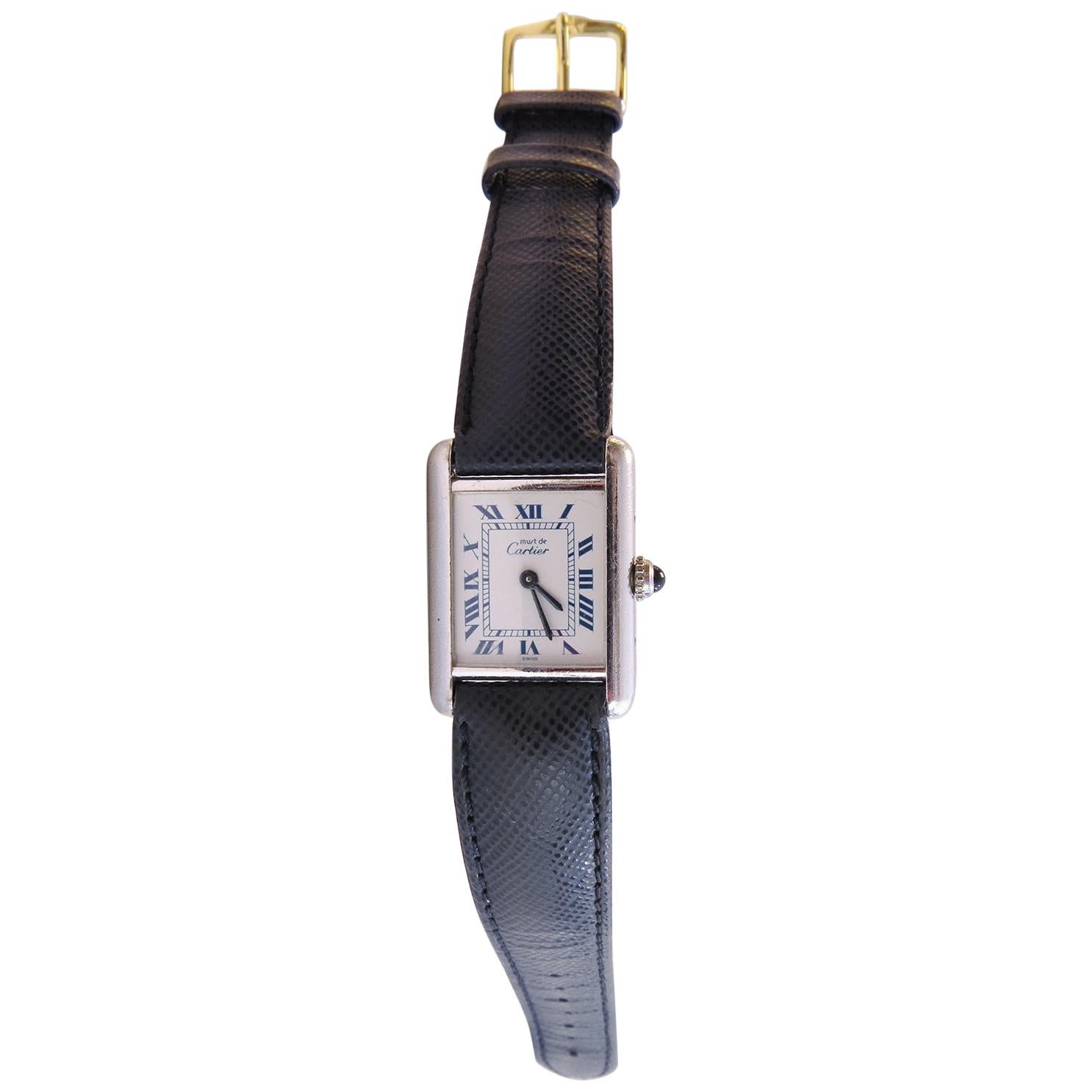 Cartier Watch Tank with Sapphire Crown For Sale
