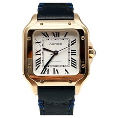 Cartier WGSA0012 Ref 4074 Santos Medium 18k Rose Gold Leather Strap