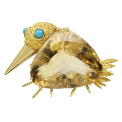 Cartier Citrine whimsical Bird Brooch in 18k Yellow Gold.