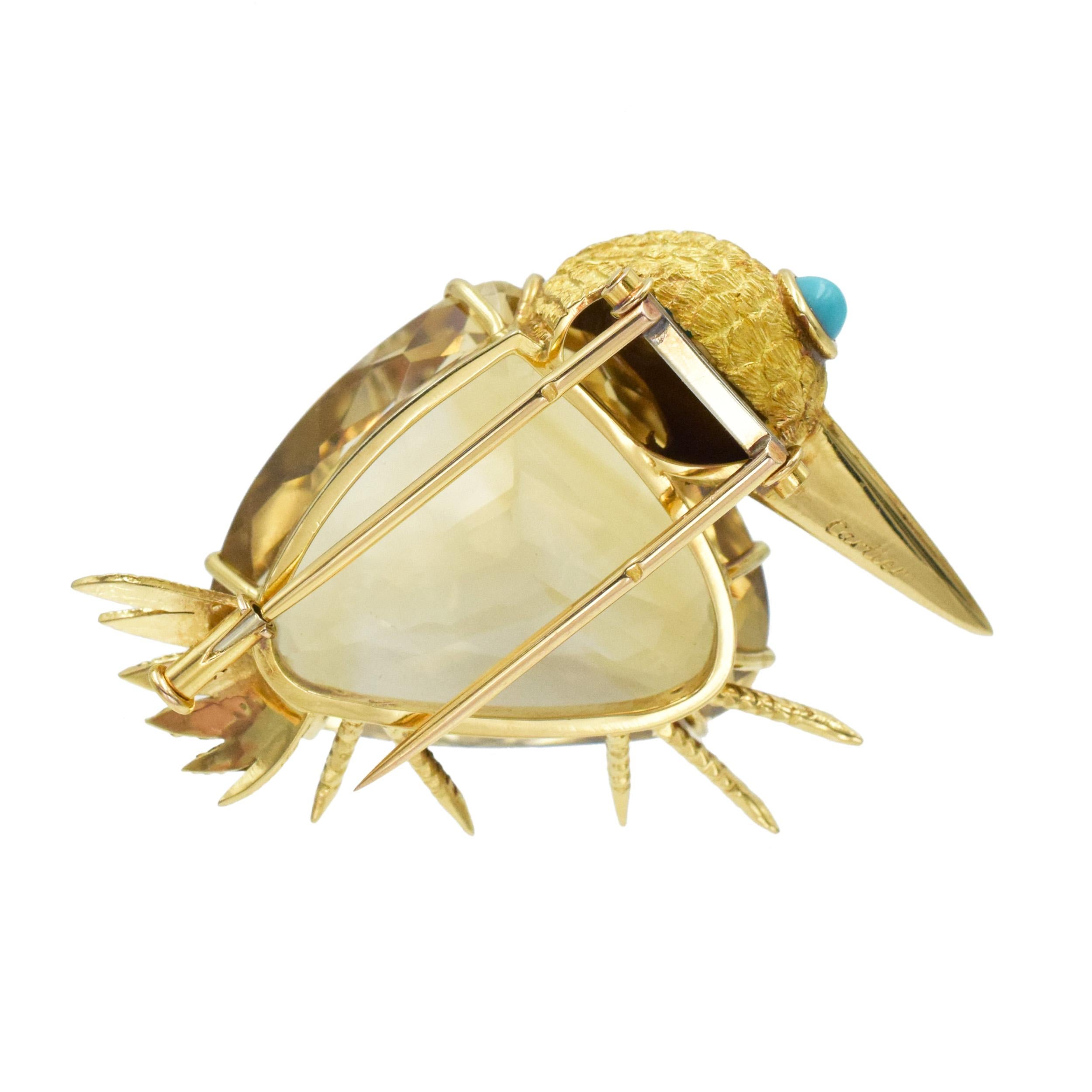 Women's or Men's Cartier Citrine whimsical Bird Brooch in 18k Yellow Gold. For Sale