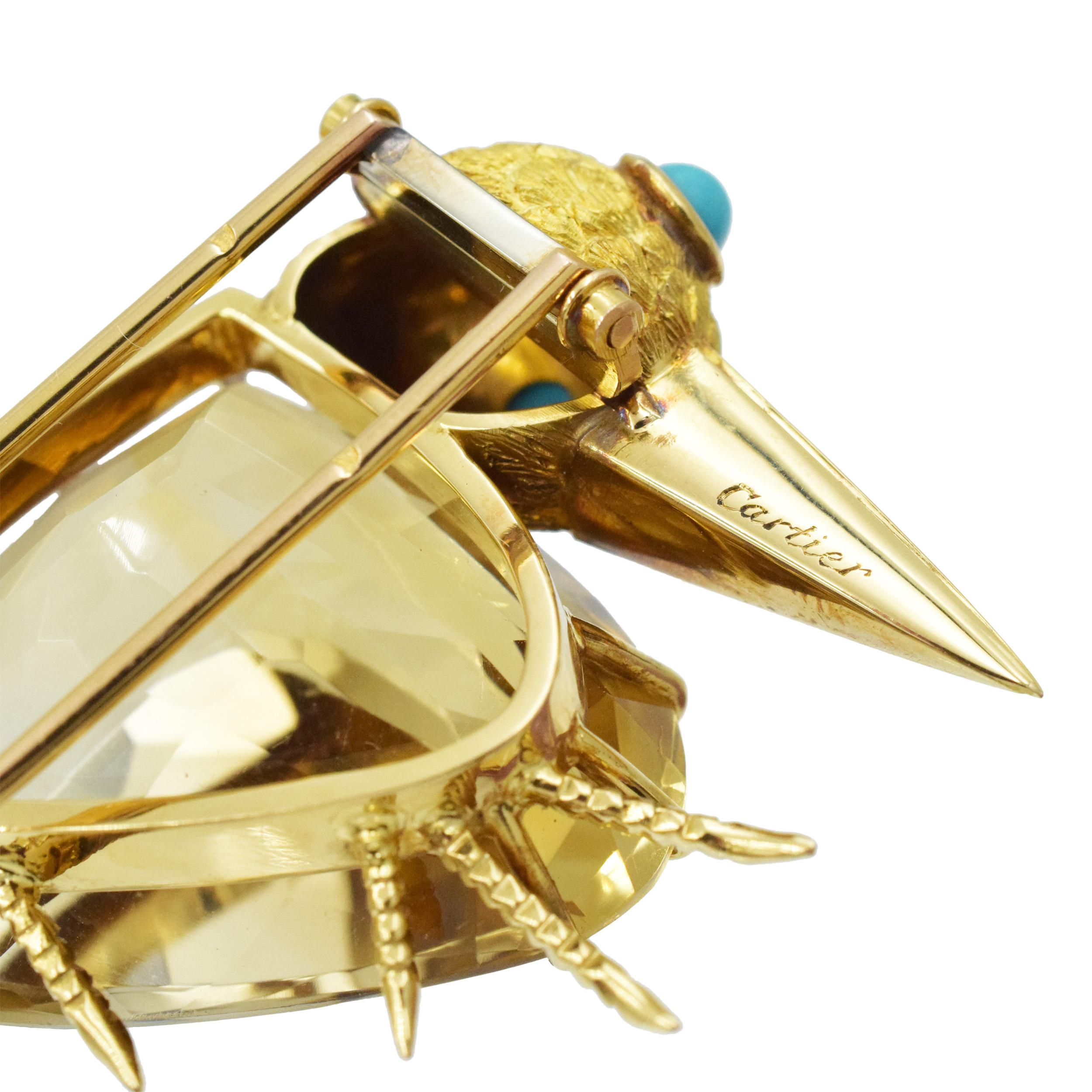 Cartier Citrine whimsical Bird Brooch in 18k Yellow Gold. For Sale 2