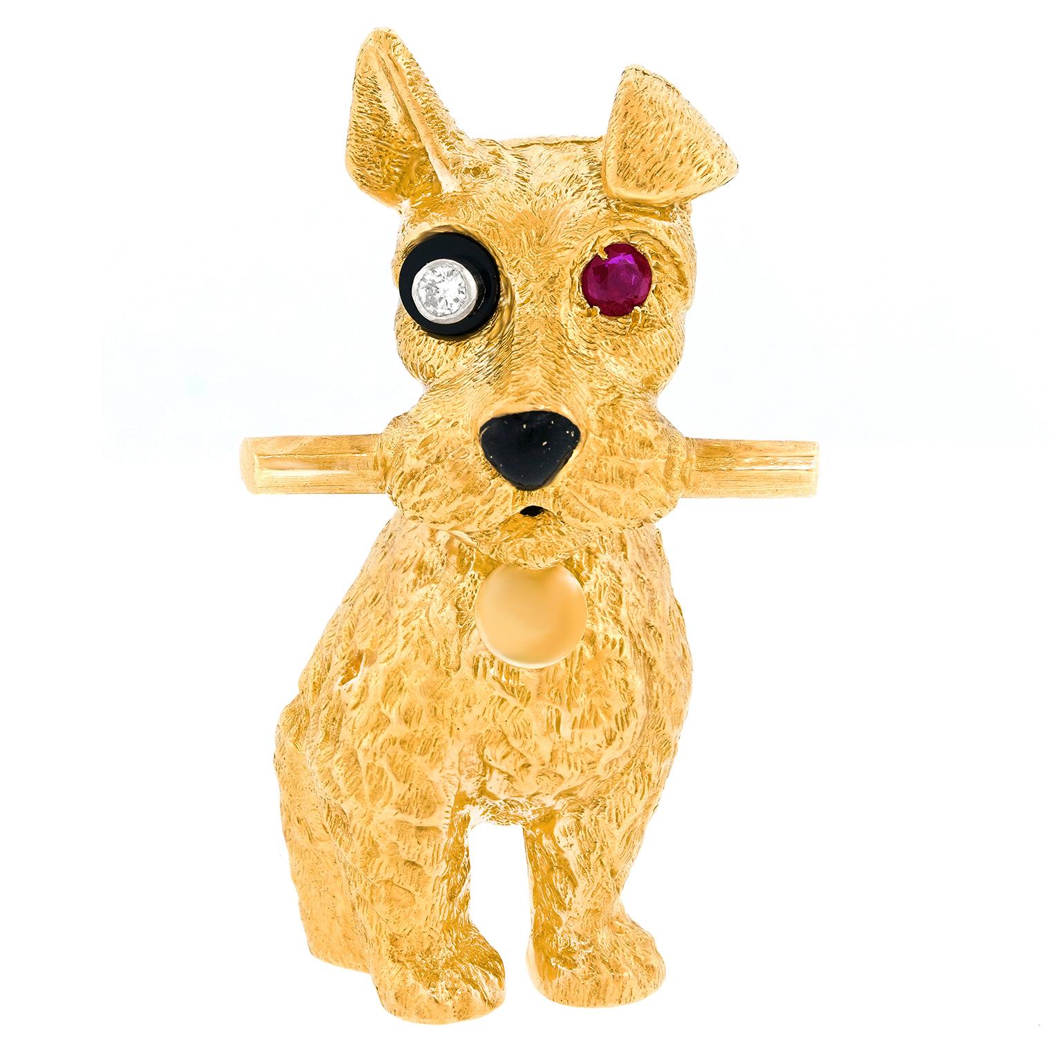 Round Cut Cartier Whimsical Dog Brooch For Sale