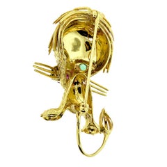 Cartier ‘Whimsical Lion’ Diamond, Ruby and Emerald Gold Brooch Pin