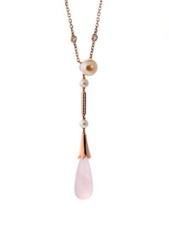 Cartier Monica Bellucci Pearl Pink Quartz Diamond Gold Necklace