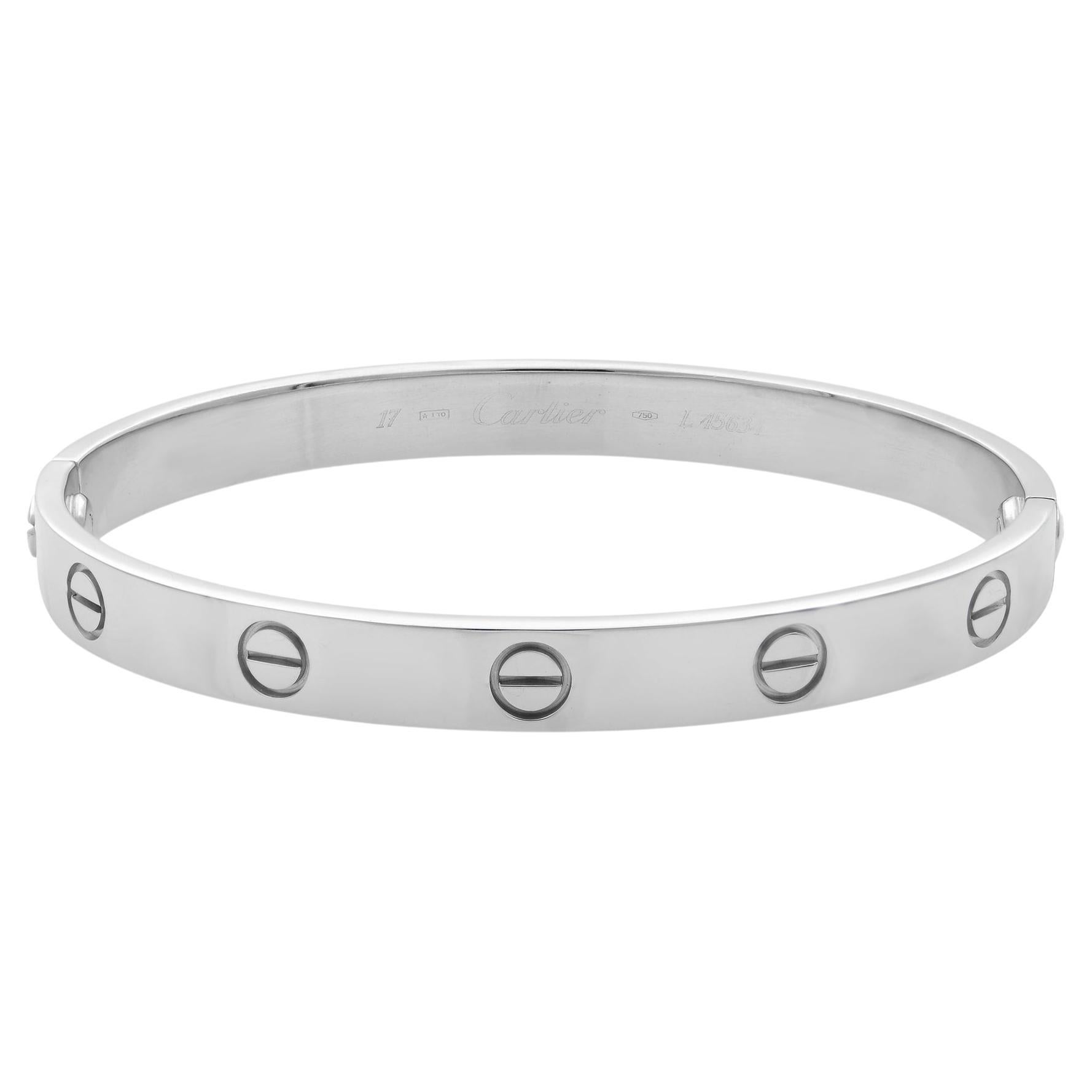 Cartier 18K White Gold 6 Diamond Love Bracelet with Screwdriver Size 17