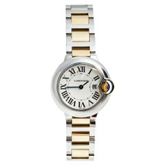 Cartier White 18K Gold Stainless Steel Ballon W69007Z3 Women's Wristwatch 29 MM