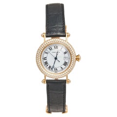 Cartier White 18k Yellow Gold Leather Diamond Diabolo 1430 Women's Wristwatch 33