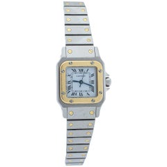 Cartier White 18K Yellow Gold Santos Galbee Automatic Women's Wristwatch 24 mm