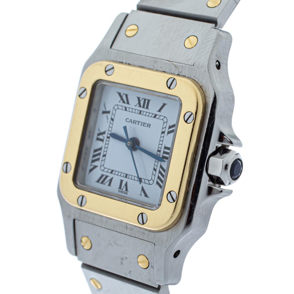 Contemporary Cartier White 18K Yellow Gold Stainless Steel Santos Galbee Automatic Women's