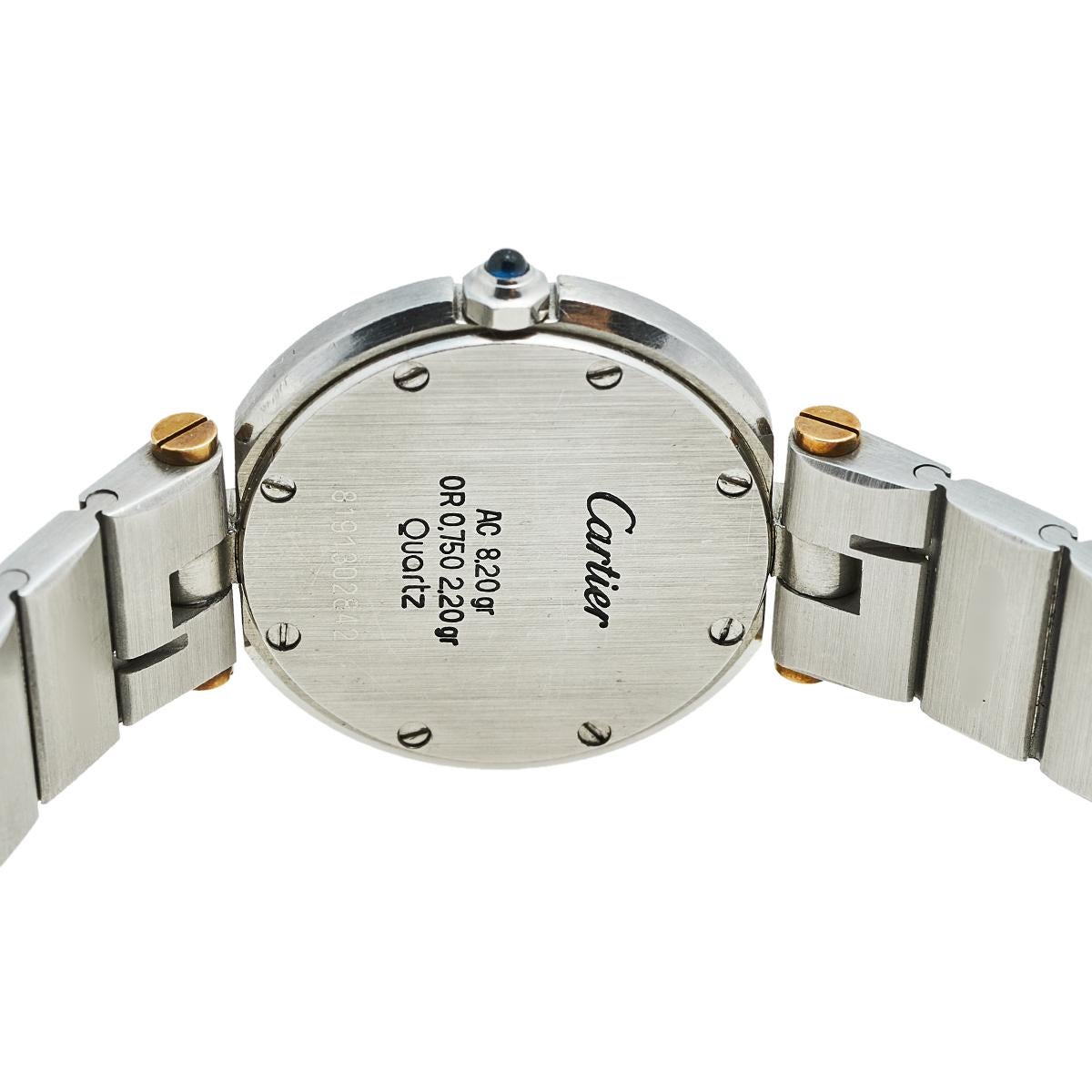 Women's Cartier White 18k Yellow Gold Stainless Steel Santos Ronde 8191 Wristwatch 27 mm