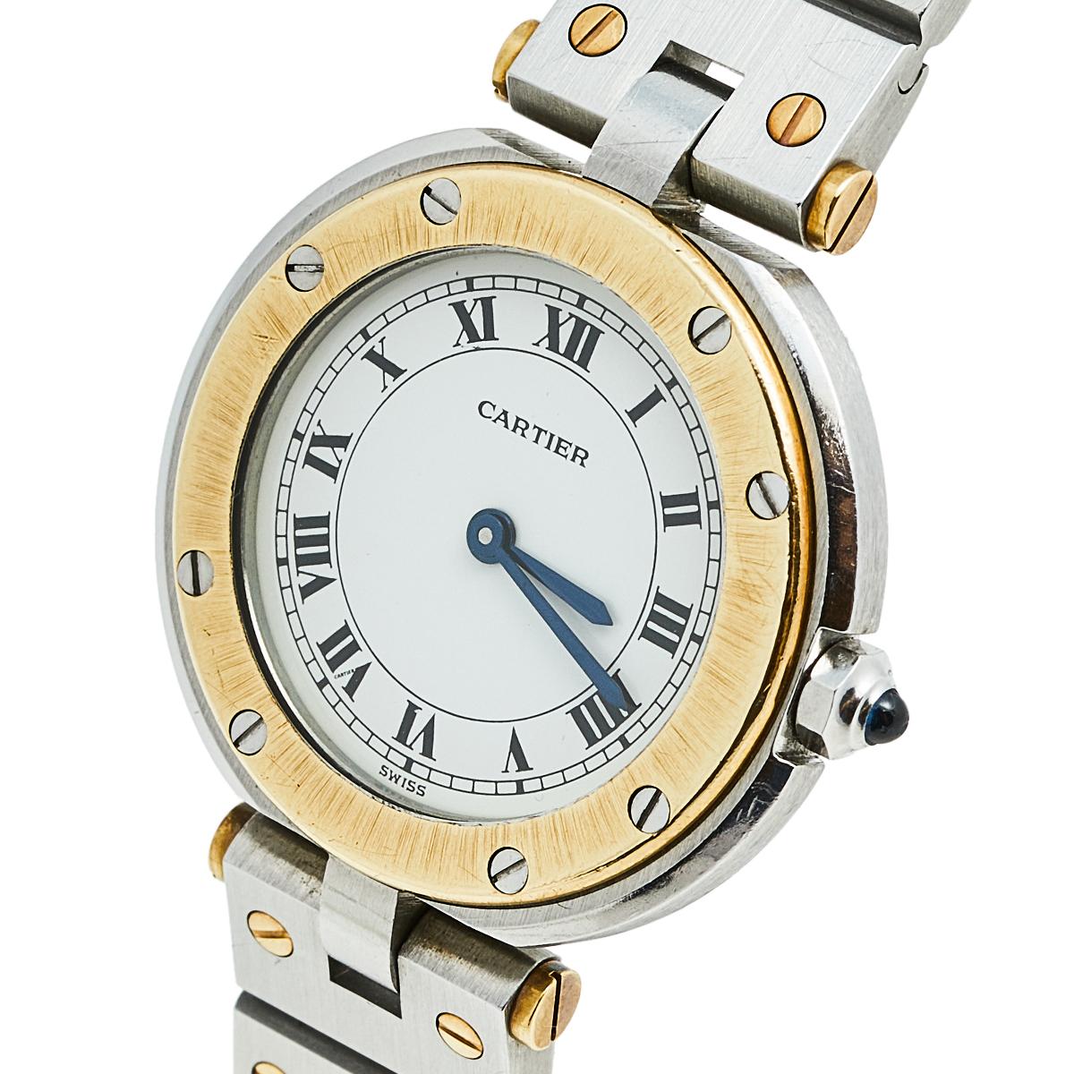 Cartier White 18k Yellow Gold Stainless Steel Santos Ronde 8191 Wristwatch 27 mm 1