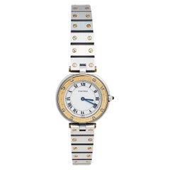 Cartier White 18k Yellow Gold Stainless Steel Santos Ronde 8191 Wristwatch 27 mm