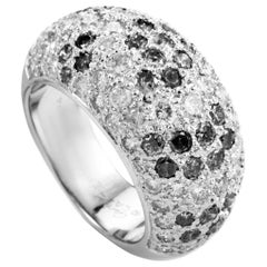 Vintage Cartier White and Black Diamond Pave 18 Karat White Gold Dome Band Ring