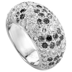 Cartier White and Black Diamond Pave 18 Karat White Gold Dome Band Ring