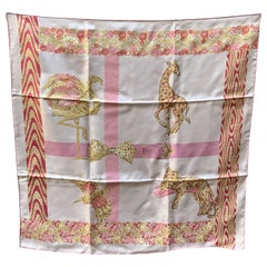 Cartier White and Pink Silk Scarf Animal Pattern