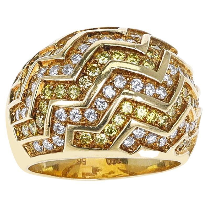 Cartier White and Yellow Diamond Zig-Zag Bombe Ring, 18K For Sale