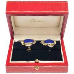 Cartier White and Yellow Gold Lapis Earrings