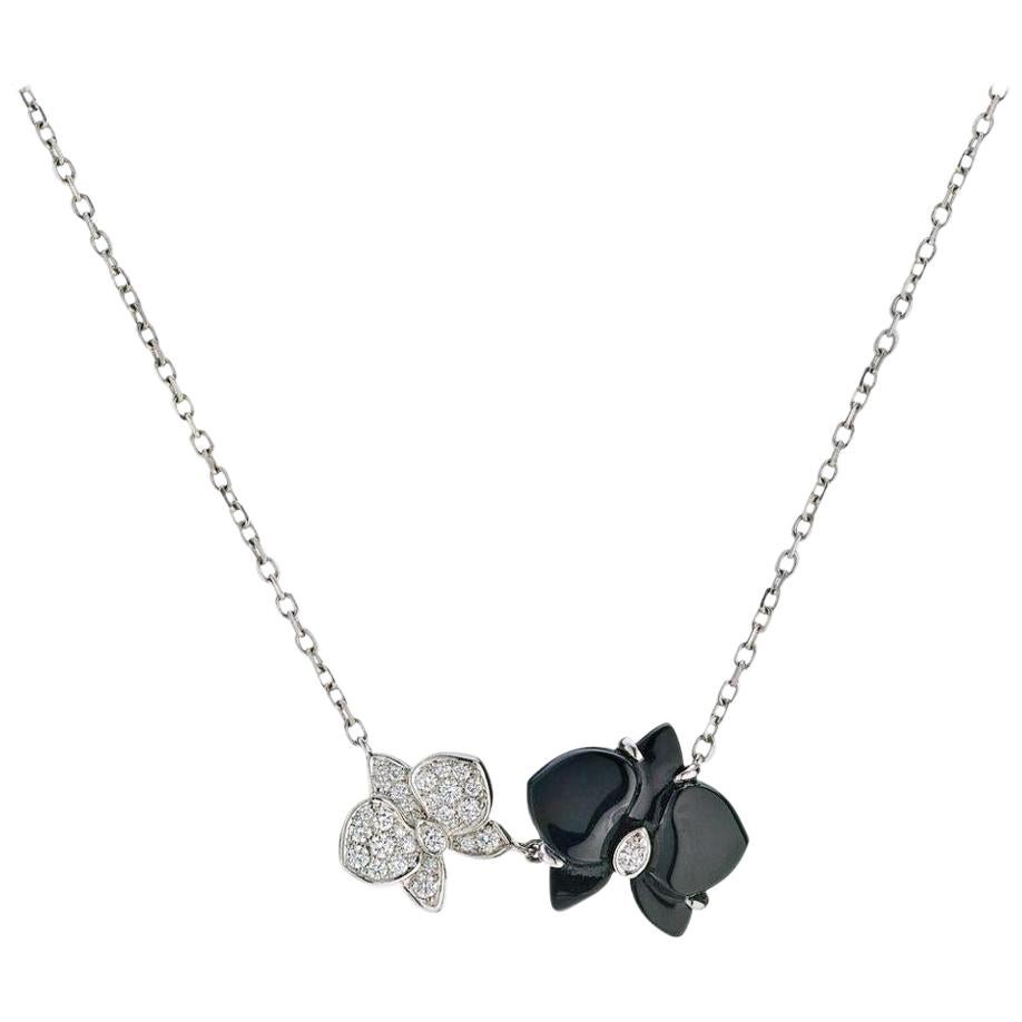 Cartier White Black Caresse D'orchidees Flower Diamond Onyx Necklace