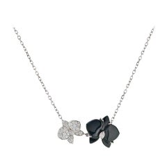 Cartier Blanc Noir Caresse D'orchidees Collier Fleur Diamant Onyx