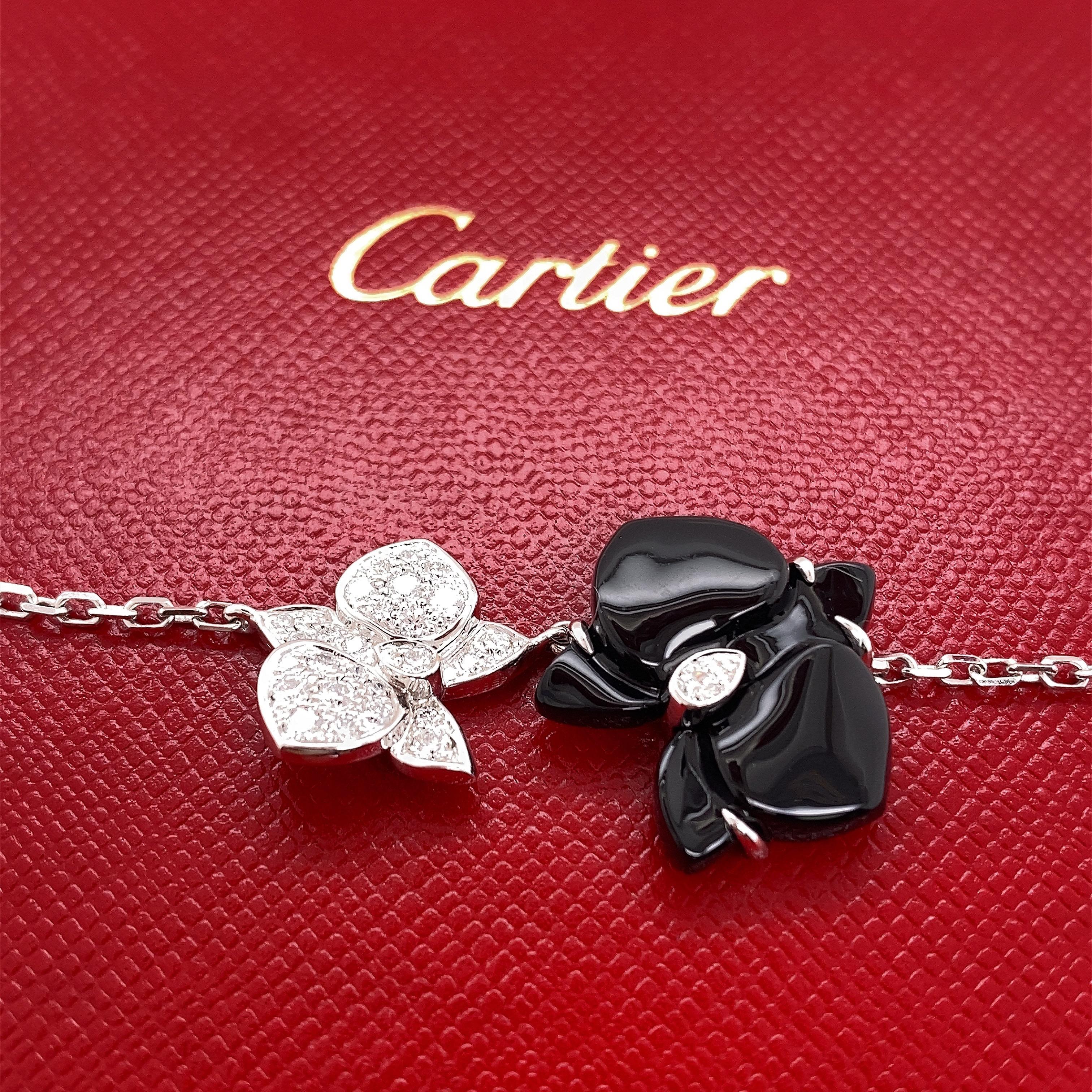 Cartier Weiß Schwarze Caresse d''Orchidees Blume Diamant Onyx Anhänger Halskette im Angebot 5