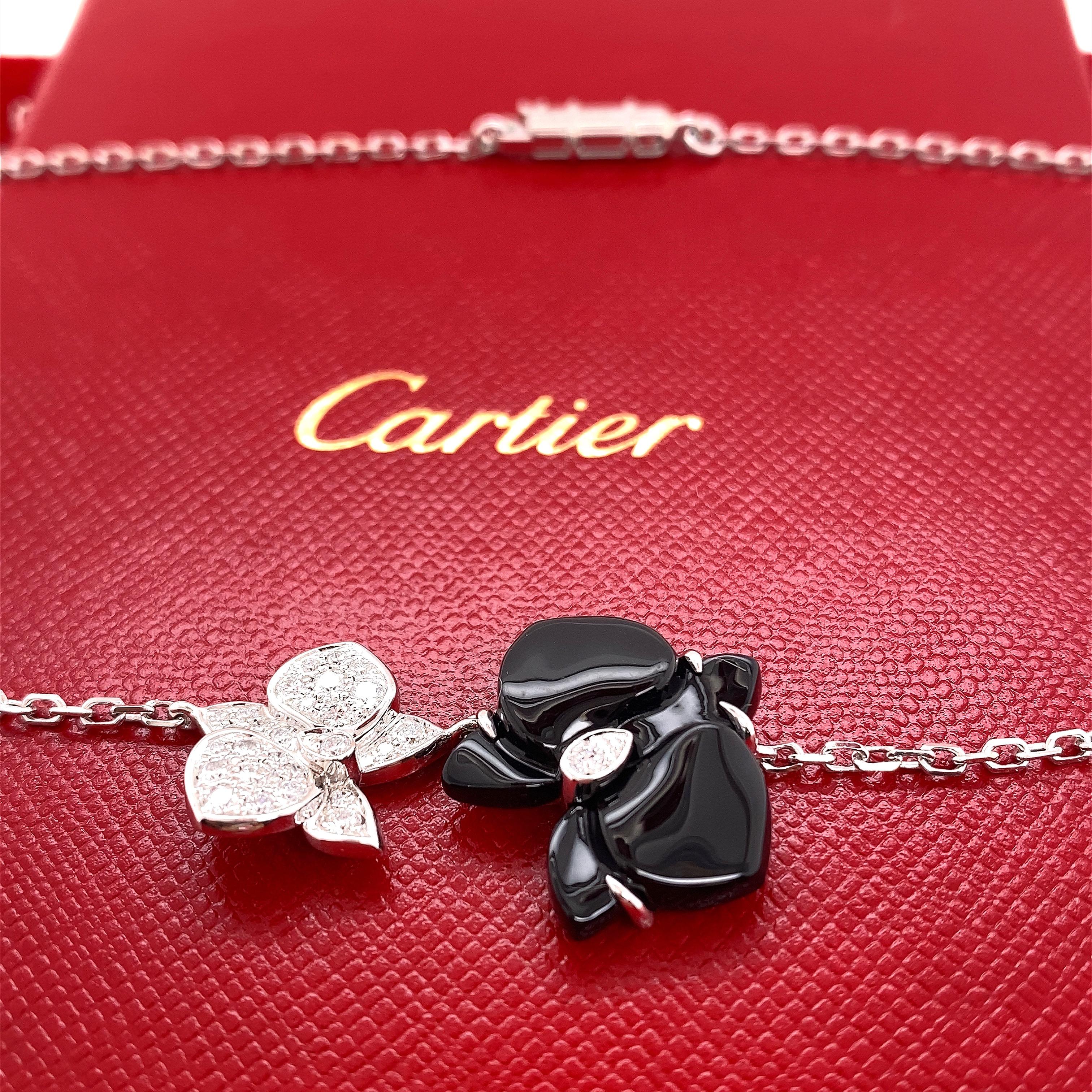 Cartier Weiß Schwarze Caresse d''Orchidees Blume Diamant Onyx Anhänger Halskette im Angebot 6