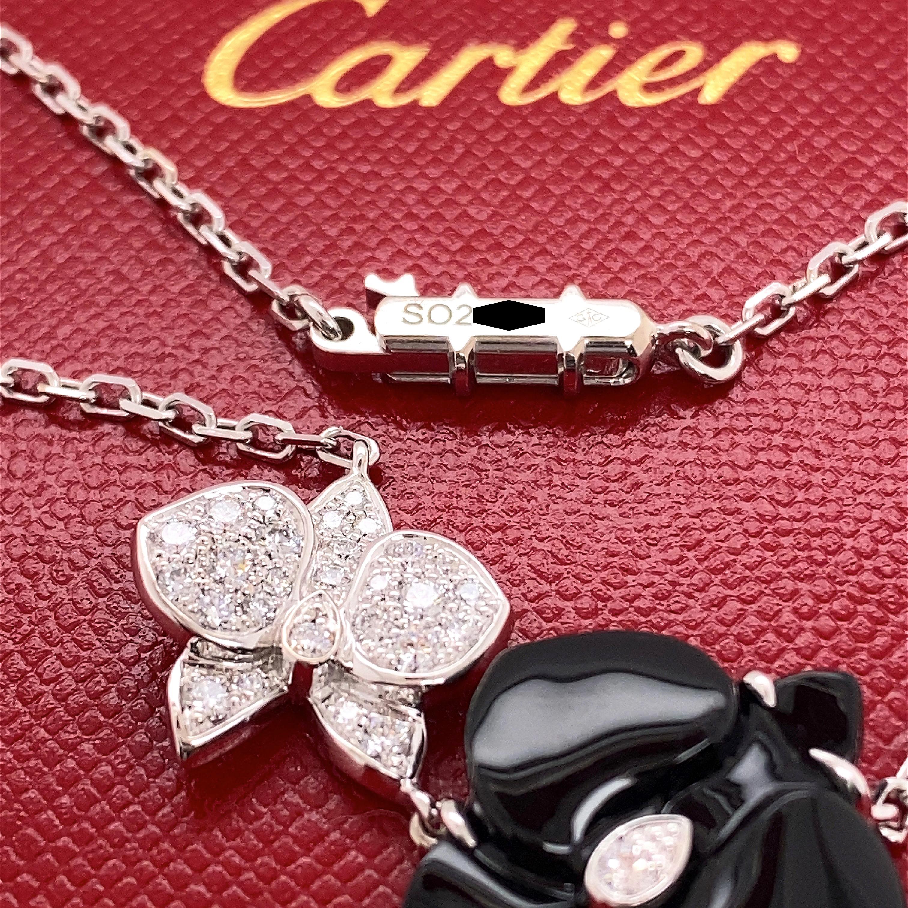 Cartier Weiß Schwarze Caresse d''Orchidees Blume Diamant Onyx Anhänger Halskette im Angebot 4