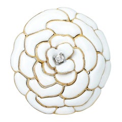 Cartier White Enamel and Diamond Floral Layer Brooch