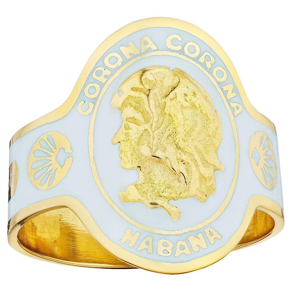 Cartier White Enamel Gold Modernist Cigar Band Ring For Sale