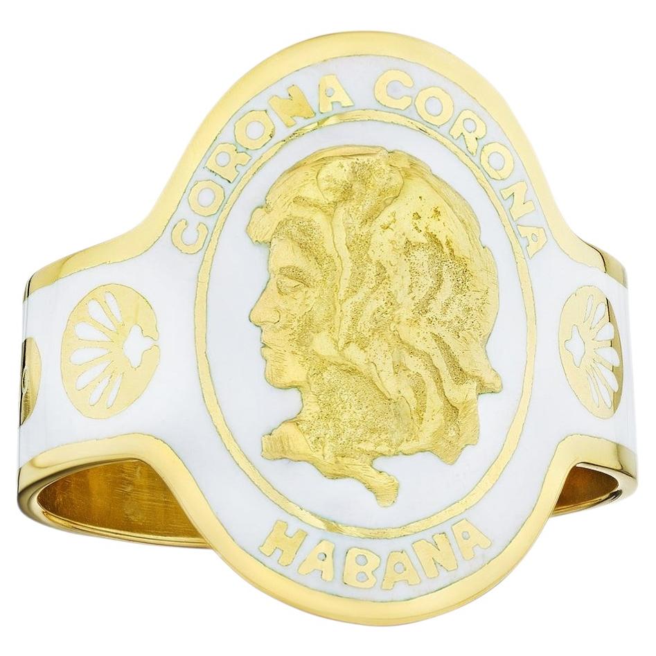 Cartier White Enamel Gold Modernist Cigar Band Ring For Sale