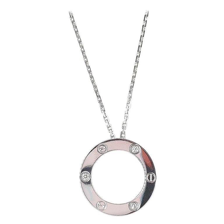 Cartier White Gold 3 Diamond Love Circle Charm Necklace At 1stdibs
