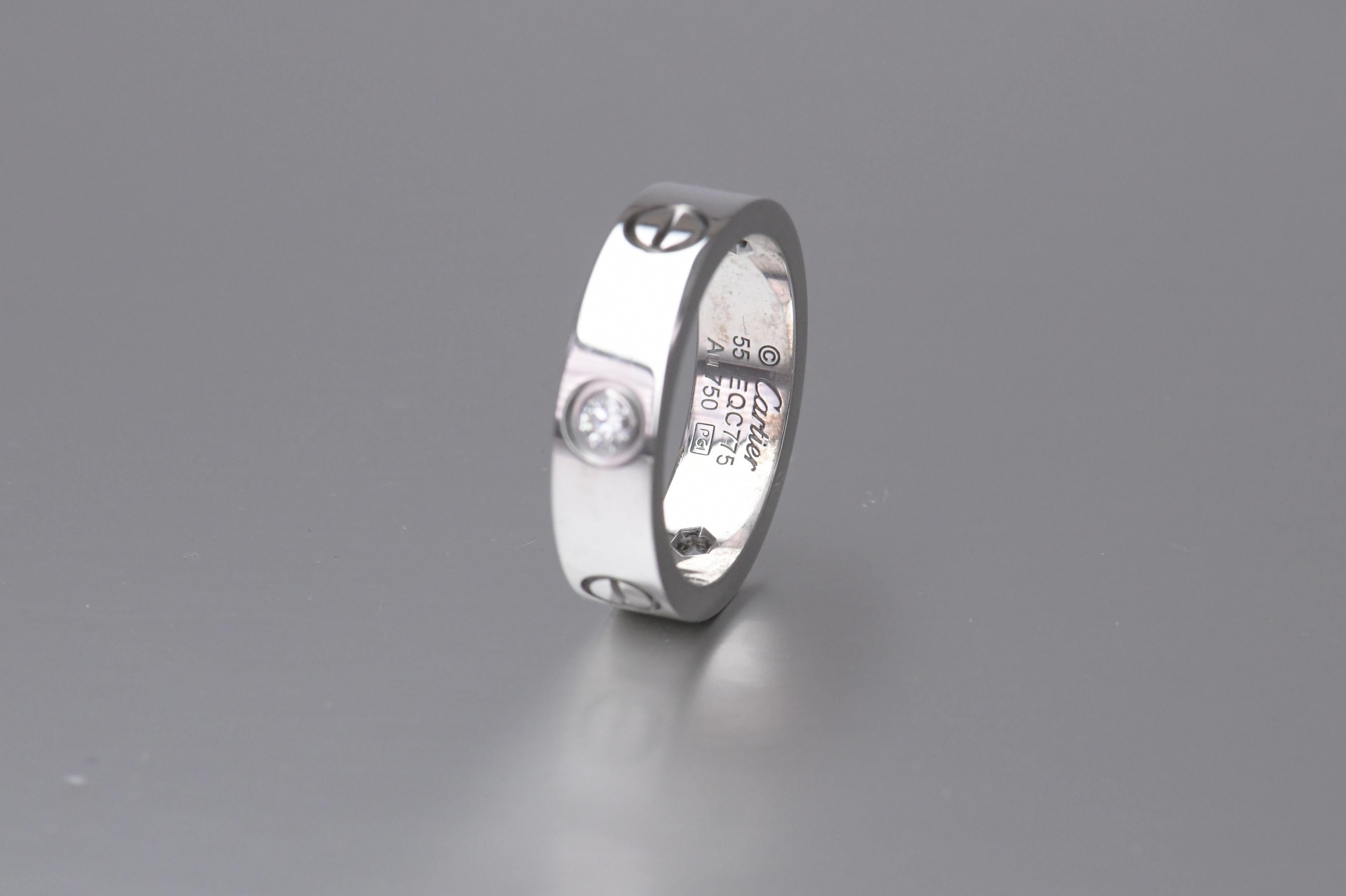 Women's or Men's Cartier White Gold 3 Diamond Love Ring