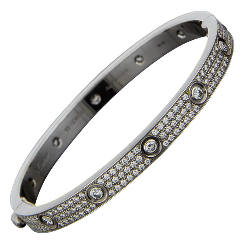 Cartier White Gold 3.15 Carat Round Diamond Bangle Bracelets