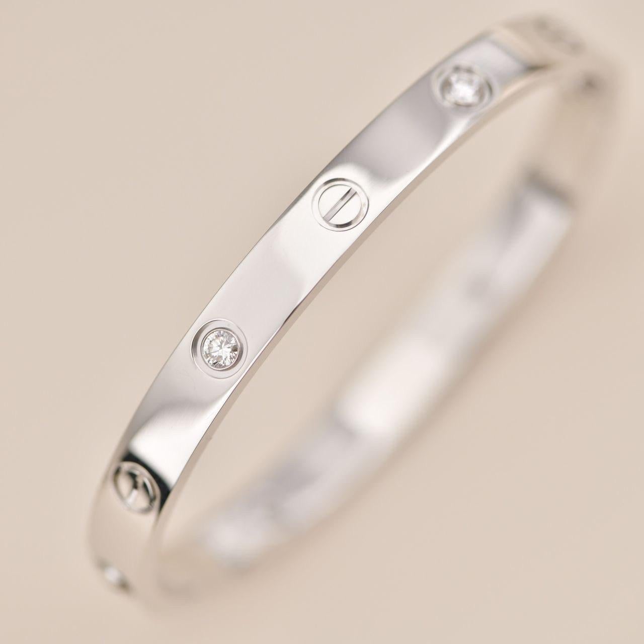 Cartier White Gold 4 Diamond Love Bracelet In Excellent Condition In Banbury, GB