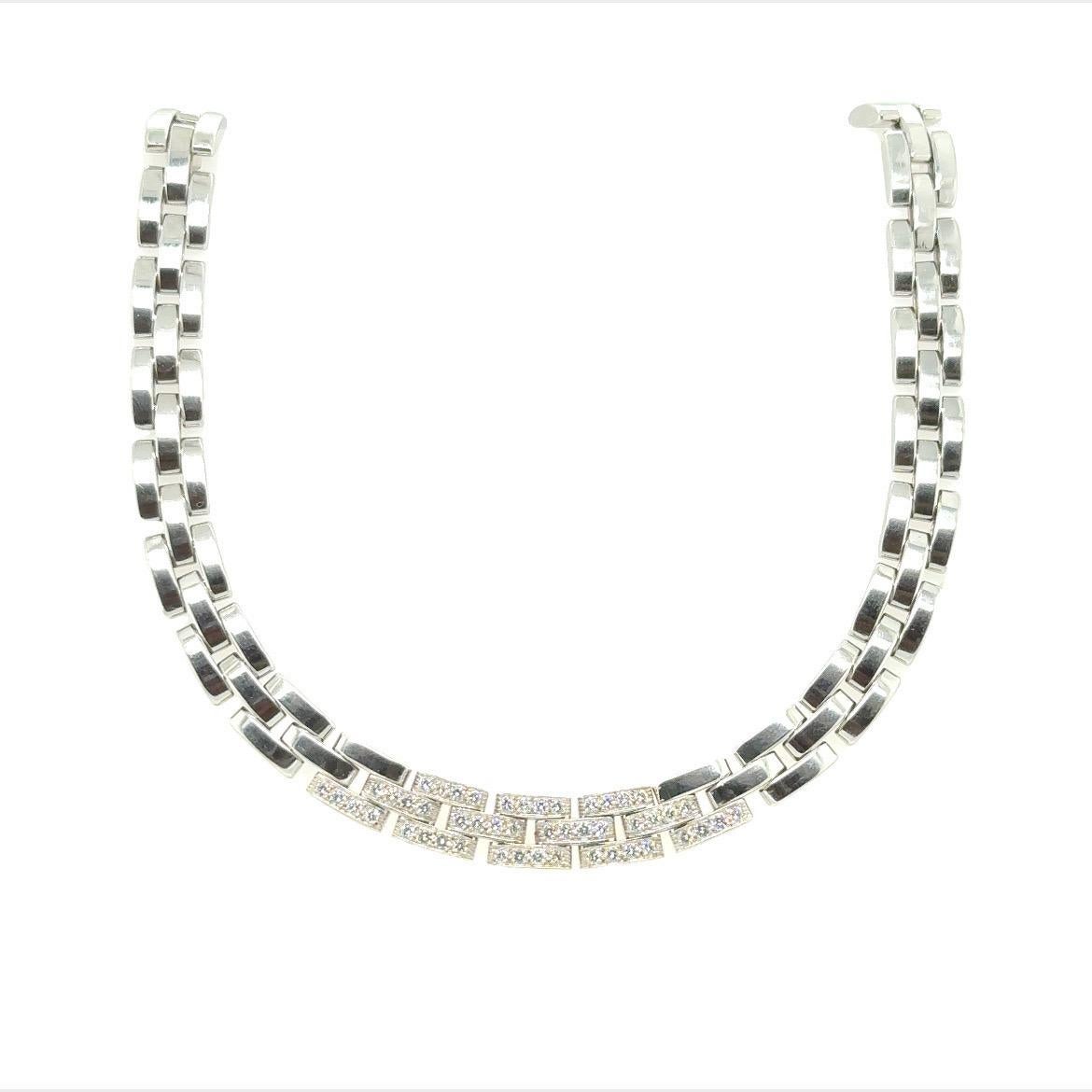 Round Cut Cartier White Gold and Diamond 'Panthere' Tyrana' Necklace For Sale