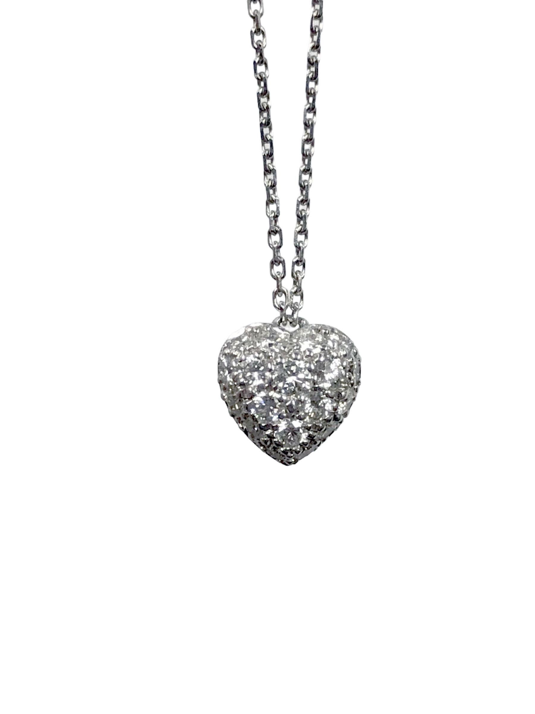 Round Cut Cartier White Gold and Diamond Pave Heart Pendant necklace
