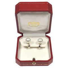 Vintage Cartier White Gold and Pearl Earrings